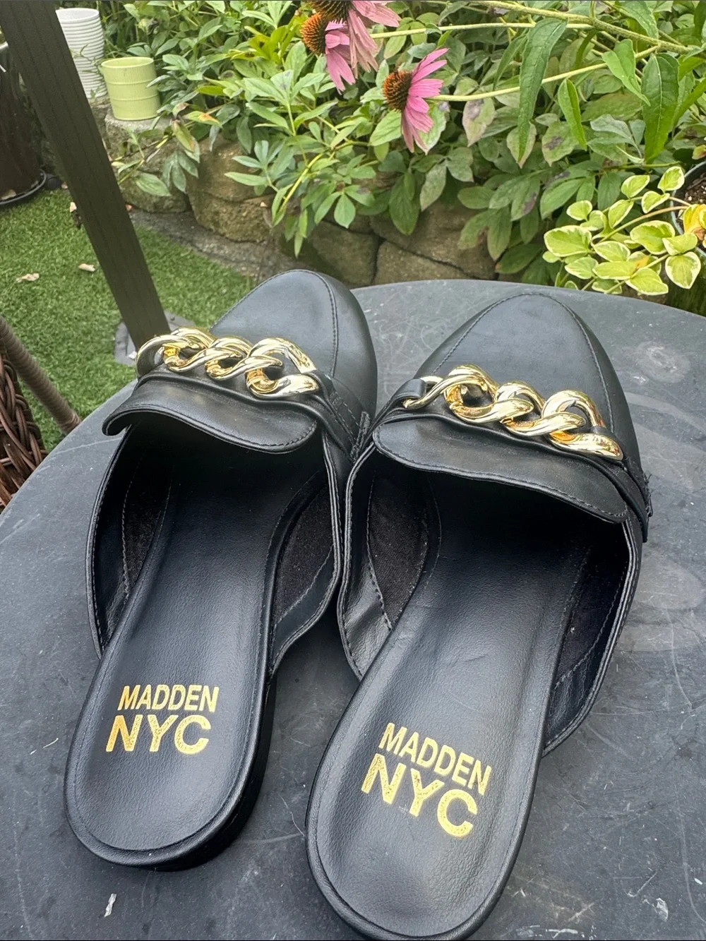 Black Slip-On Chain-Trim Leather Loafers